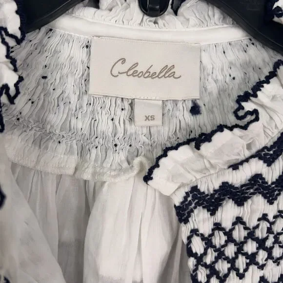 Cleobella Blouse Womens XS White Wendy Top Ruffle Smocked Boho Organic Cotton - Picture 5 of 14